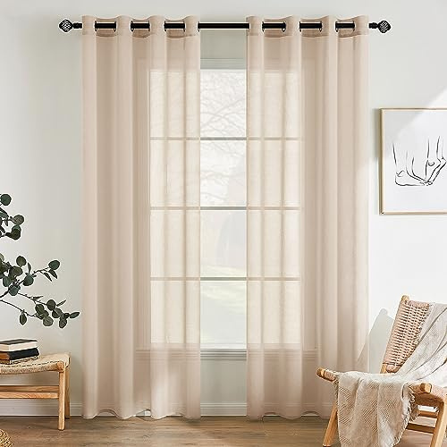 EMEMA Cortinas Poliéster Translúcida 2ud 140x245cm Beige Visillos Cortina | Cortina Moderna Con Ojales Para Salón Dormitorio Cocina, Tejido Ligero, Semitransparente Con Luz Natural Y Privacidad