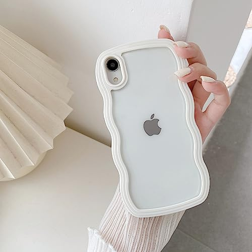 QLTYPRI Kompatibel mit iPhone X Hülle, iPhone XS Transparent Handyhülle Aesthetic Curly Case Frauen Mädchen Girls Süßes Wellen Design Silikon TPU Bumper Schutzhülle - Weiß