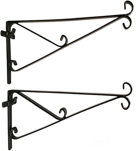 2 Pack Hanging Basket Brackets - Fits up to 15 Hanging Baskets - Metal Iron Wall Mount Brackets, Planter Brackets for Hanging Gardening Decoration. Strong Heavy Duty