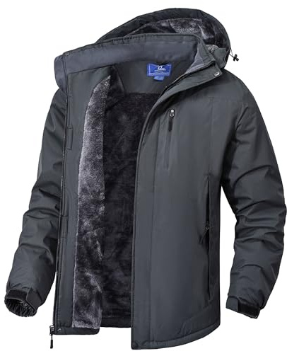 cioiniei Mens Fleece Lined Winter Windbreaker Jackets Outdoor Sports Snow Skating Parka Warm Mountain Coat Raincoat Dark Grey-M
