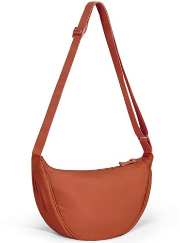 Yuson Girl Bolso Cruzado para Mujer Media Luna Bolso de Hombro Pequeña Nailon Crossbody Bag Bolso Hobo Impermeables Color Sólido Bandolera para Viaje, Compras, Escuela, Oficina(Naranja sucio)