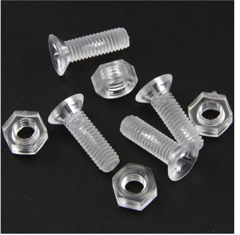 SeroNi M3 M4 M5 25 ensembles acrylique Transparent en plastique Nylon vis fraisée tête plate vis à tête transversale boulon avec écrou hexagonal(M3x6mm with nut)