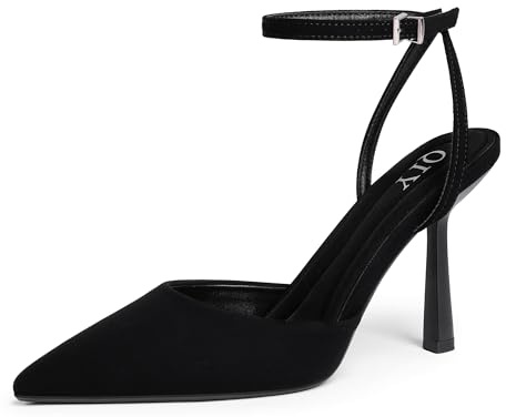 QIY Black Heels for Women Pumps Closed Toe Pointy Pointed Toe Heels Formal Dress Wedding Bridal Shoes Black Slingback Heel Ankle Strap Stiletto High Heel Size 9