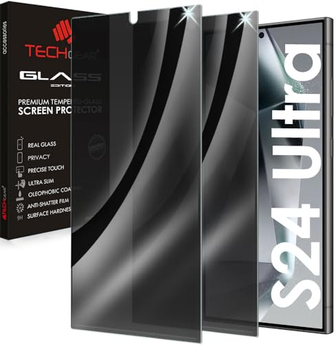 TECHGEAR [2 Pack Anti Spy Screen Protector fits Galaxy S24 Ultra 5G - PRIVACY Filter 3D GLASS Edition Genuine Tempered Glass Full Screen Protector Guard Cover Compatible with Samsung Galaxy S24 Ultra