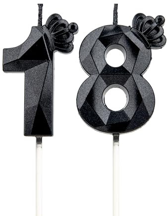 DTXLX Schwarz Krone Zahl 18 Geburtstagskerzen Kuchen Deko | Zahlen, mit, 3D, für, geburtstagsdeko, Kinder, Partys, Hochzeiten, Firmenfeiern, Jubiläen, #18