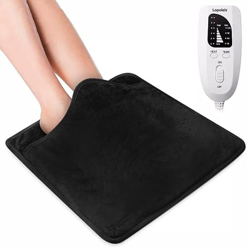 Lopoleis® Heizmatte, Fußwärmer 40 x 40 cm, Heizkissen, Wärmekissen für Rückenschmerzen, Heizkissen mit Abschaltautomatik, Wärmekissen elektrisch, Infrarotheizung, 6 Heizstufen (Schwarz, 40x40 cm)