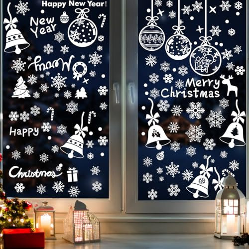 ARONRAVE Fensterbilder Weihnachten, 211 Stück Weihnachtsdeko Fenster Selbstklebend Schneeflocken Fensterdeko Wiederverwendbare Fenster Aufkleber Für Weihnachten Fenster Deko