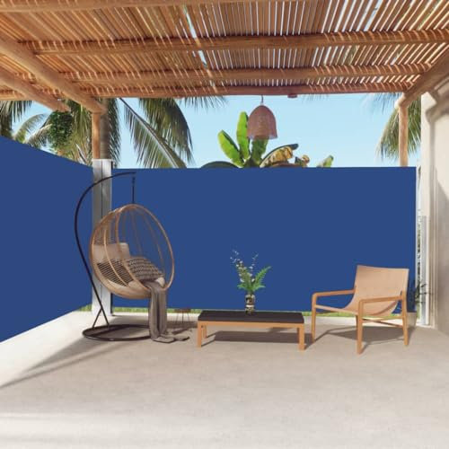 Seitenmarkise Ausziehbar, Sonnenschutz Sonnensegel Sonnenrollo Seitenrollo Geeignet für Balkon Terrasse Garten Innenhof Blau 180x600 cm