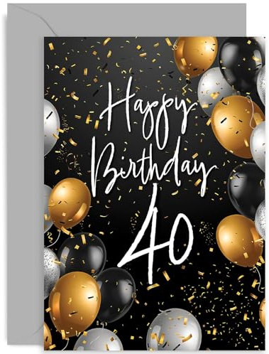 Old English Company Premium Geburtstagskarte zum 40. Geburtstag, goldene und schwarze Luftballons, Unisex, für Erwachsene, innen unbeschriftet, Grußkarte