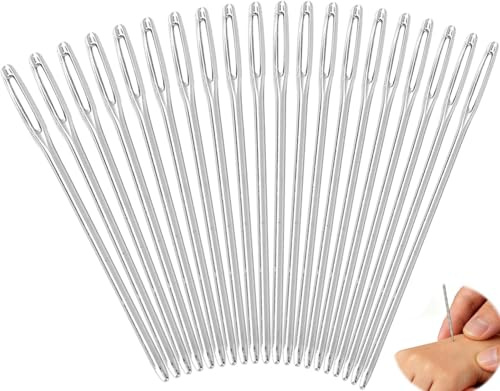 CYTGOUPER Set di Aghi da Cucito, 20 Pezzi Aghi da Rammendo Argento Grandi Occhi Rotondi Aghi Smussati per Bambini, Aghi da Ricamo Senza Punta per Bambini, Aghi da Ricamo Smussati