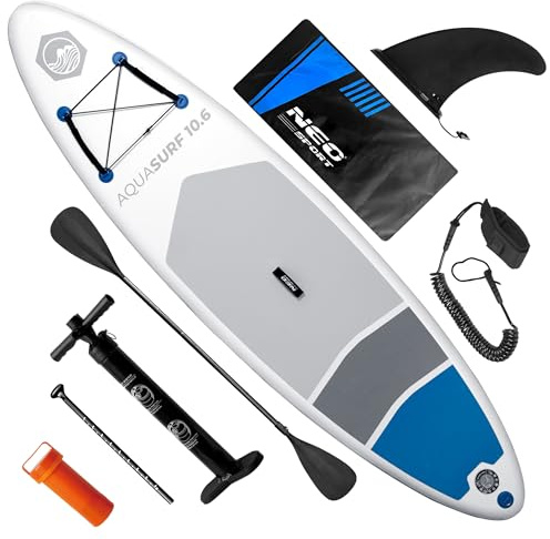 Neo-Sport Stand Up Paddle Board - SUP Aufblasbar Set - 320 cm - Mit Zubehör Handpumpe Paddel Leash Rucksack - Aquasurf 10.6