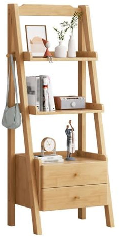 WOTZOV Scaffale a Scala in Legno a 4 Ripiani, libreria a Scala con cassetto, scaffale portaoggetti Rustico, scaffale portaoggetti Indipendente per Soggiorno, Ufficio d,Taglia Unica Naturale