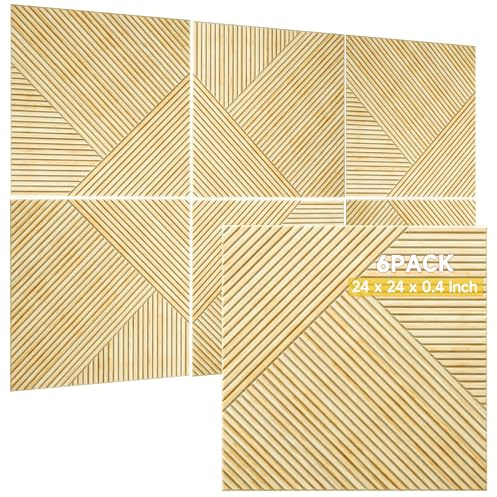 TO-TH Acoustic Wall Panels 6 Pack, Total Size 72 x 48 Inches, Self-Adhesive 3D UV Printing Decorative Wall Panels with Wood Look,Natural Oak