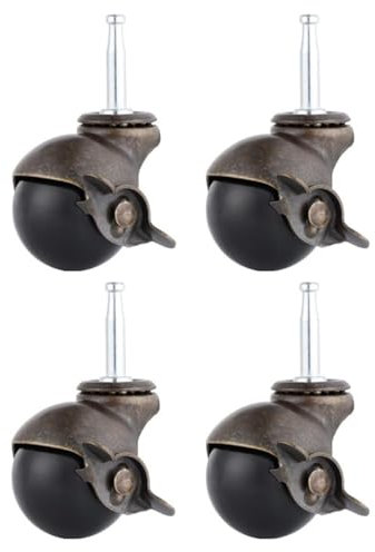 Schwenkbare Kugelrollen, Messing-Kugelrollen, antike Möbelrollen, für Sofa, Couchtisch, Schrank, Küchenwagen, 4 Stück, 4 Bremsen, 1,5 Zoll