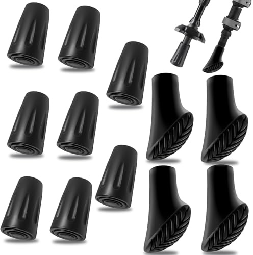 FLEXNOVA 12 Stück Nordic Walking Stöcke Gummipuffer,Gehstock Gummipuffer,Gummipuffer für Wanderstöcke,Griffiges und Rutschfestes Ttrekking Gummipuffer Pads,Gummi Pad für Asphalt, Wandern & Nässe