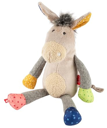 Sigikid Stofftier Patchwork Sweety Esel Plüschtier grau Geschenk | Patchwork Stofftier - farbenfroh, einzigartig und liebenswert - Begleiter und Spielzeug für Babys und Kinder