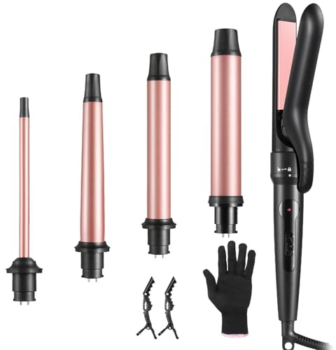 Lockenstäbe Große und Kleine Locken Set, 5 in 1 Lockenstab mit Verschiedenen Aufsätzen Keramik Turmalin Beschichtung Welleneisen für Beach Waves