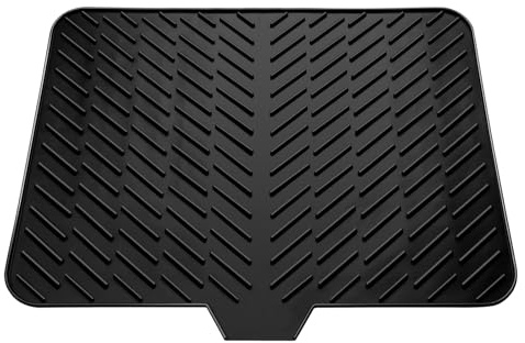 LKYLIVE Silicone Drying Mat, 23X17 With Built-in Drain Lip,Heat-Resistant,Eco-friendly,Hygienic Drying Pad,Leak-Proof and Non-Slip,Silicone Dish Drying Mat for Kitchen Counter or Sink（Black 23X17）