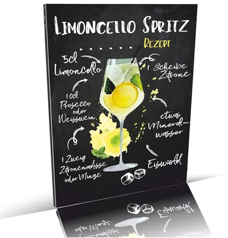 siviwonder Cocktail Schild Limonchello Spritz Rezept Alu-Dibond 3 mm wetterfest – Bar Deko Metall für Theke Küche Garten Partykeller – 20×14 cm Tafel Retro Look ohne Bohrlöcher Indoor Outdoor