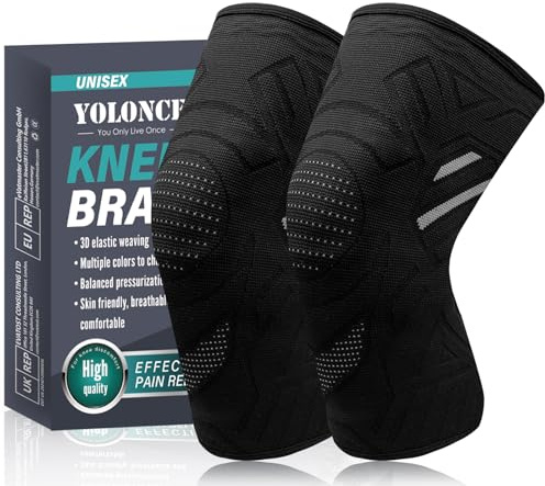 Aubeifou 2 Stück Kniebandage für Unisex, Knie Support, Rutschfeste atmungsaktive Knee Pads, Kniebandage Wandern, für Joggen, Stabiler Halt beim Sport, Training, Fitness, Alltag, Schwarz, S