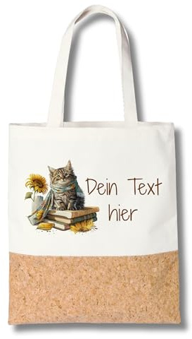 GRAZDesign Personalisierte Stofftasche mit Eichhörnchen und Herbstmotiv – Einkaufsbeutel aus Baumwolle & Kork mit eigenem Text – Geschenkidee für Lehrer