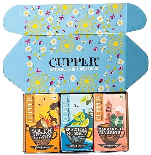 Cupper Bio Tee Set Ländertees, Tee Geschenkset, Früchtetee, Kräutertee, drei verschiedene Sorten | Tees aus aller Welt | Früchte- & Kräutertee | plastikfrei | fair gehandelt