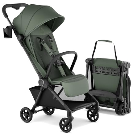 Mompush Nexis Carbon Travel Stroller, Ultra-Lightweight 11.5 lbs, Compact & Airplane Carry-On Approved, One-Second Auto-Fold, One-Hand Full Recline, from Birth to 50 lbs, JPMA Certified, Forest