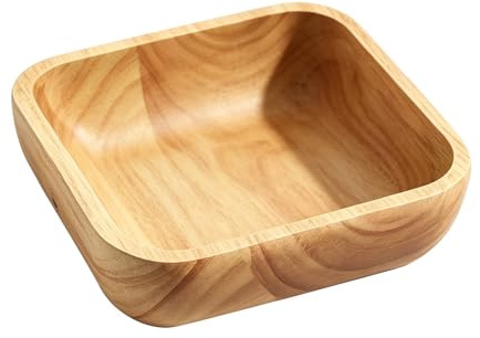 Oriental riverkit Wooden Fruit Bowl, Square Decorative Wood Bowl, Wooden Salad Bowls, Wood Serving Bowls, Centerpiece Table Decorations for Fruit, Dessert, Snack and Bread (18x18x4.5cm/680ml)