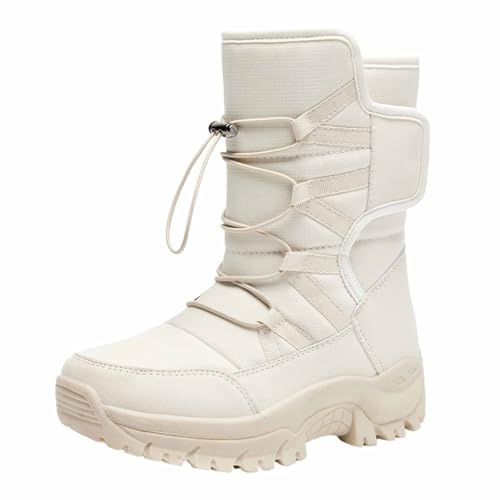 Bottes Fourrées Femme Mi-Mollet Antidérapantes Bottes de Neige Femme Hiver Chaudes Snow Boots Fourrées de Ski Chaussures de Randonnée Imperméable Chaussure Hiver Confortable Botte de Neige Plate