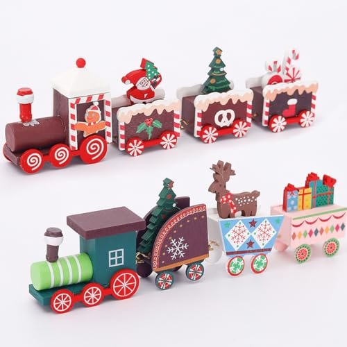 Dimoxii Weihnachten Tischdeko, 2er-Set Deko Weihnachtszug aus Holz Weihnachten Zug Mini Eisenbahn Weihnachtsdeko Tischdeko Geschenke für Xmas Neujahr