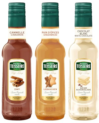 Mathieu Teisseire Sirup 3er Set Wintertraum Lebkuchen, Zimt & Weiße Schokolade, je 250 ml | 3 x 250 ml | für Kaffee, Getränke, Cocktails, Desserts & Backwaren