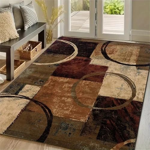 USHIRUG Vintage Teppich für Wohnzimmer, 160x230cm, Used-Look In Braun-Beige, Teppich Malerei Effekt, Geometrische, Abstrakte Teppiche für Flure, Waschküchen und Badezimmer im Landhausstil