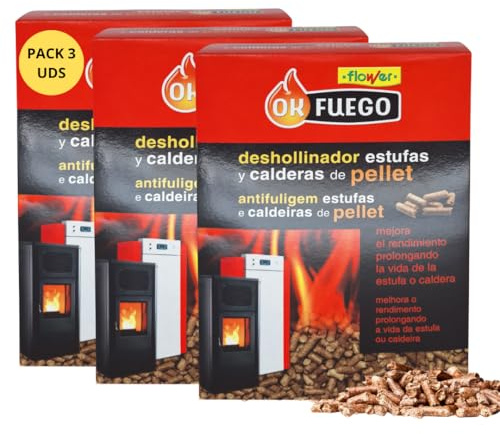 FLOWER Deshollinador Estufas y Calderas de Pellet 4,5 kg | Limpieza Hollín, Alquitrán y Polvo Chimena | Ahorro de Combustible y Mejora Rendimiento | Mayor Vida Útil Estufa
