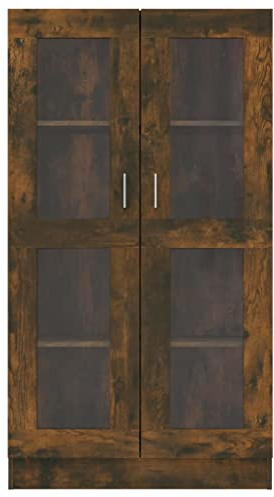 Oak Display Cabinet with Glass Doors, Tall Storage Cabinet with Adjustable Shelves, Wood Grain Showcase for Living Room, Study & Home Decor (82,5 x 30,5 x 150 cm)