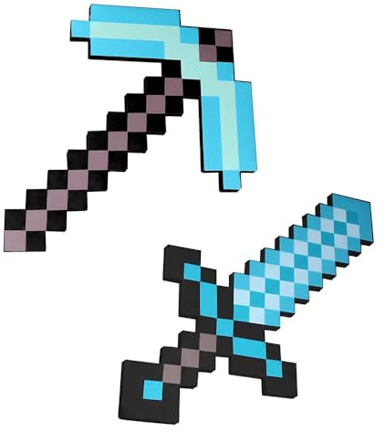 ZMCVOE Pickaxe and Sword Toy, Pack of 2 Sword Diamond, 45 cm Foam Pickaxe for Video Game Fans, Pixel Sword for Party, Cosplay, Birthday Party, Costume Parties (Blue)