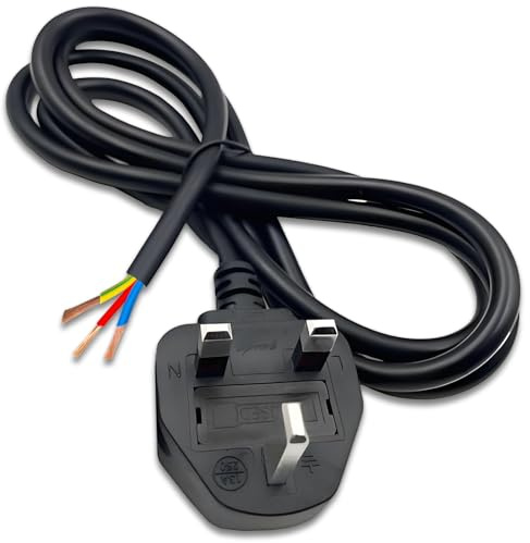 3 Pin Plug UK, 3 Core Electrical Cable, Fully Moulded Plugs 250V 1.5m Power Cord Open End Wire, for 1800W Kitchen Office Gear Garden Electrical Tools Appliances, Replacement Plug and Cable, Black