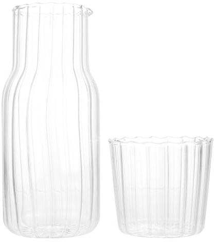GALPADA Jarra de Agua Fría de Vidrio Borosilicato 1l con Tapa y Vaso Juego para Bebidas Frías y Jugos, Botella Transparente Apta para Uso Doméstico en Cocina y Comedor