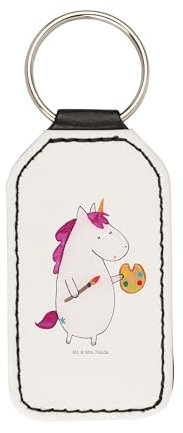 Mr. & Mrs. Panda Rechteckig Schlüsselanhänger Einhorn Künstler - Geschenk, Unicorn, Welt, Maler, Zeichnen, Einhörner, Holz, Für Männer, Mit Foto, Personalisiert, Werbegeschenk, Farbe, Stift