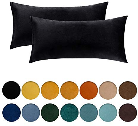 MIULEE 2er Set Kissenbezug 40x80 cm samtkissen couchkissen Schwarz | Kissenhülle Dekorative Dekokissen Sofakissen Wurfkissenbezug mit Verstecktem Reißverschluss Sofa Schlafzimmer