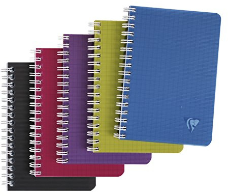 Clairefontaine 329525C - Packung mit 10 Spiralbücher Linicolor Intensive, 9x14 cm 50 Blatt kariert, 90g, Einband aus gerilltem Polypropylen, farbig sortiert, 10 Stück