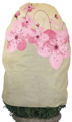 AFP Winterschutz Vlieshaube Blüte beige/rosé Gartenvlies atmungsaktiv - Frostschutzhaube/Kübelpflanzensack/Pflanzen überwintern/Gartendeko – 2 Jutesäckchen gratis