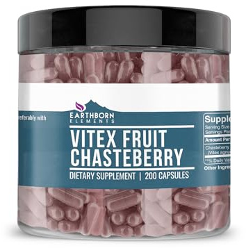 Earthborn Elements Vitex (Chasteberry) 200 Capsules, Pure & Undiluted, No Additives