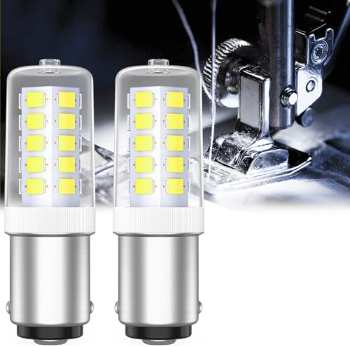 Noobibaba BA15D LED Sewing Machine Bulb 4W 15W 6000K Non-Dimmable 2-Pack | Cool White Sewing Machine Bulb 15W Bayonet Replacement, 25000hrs Lifespan, for Janome Brother Singer SBC Pygmy Bulb