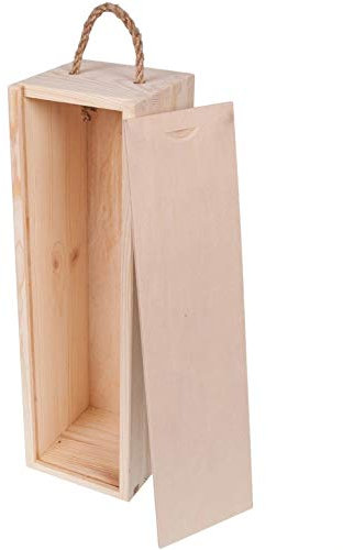 BAS Weinkiste Holzkiste aus Natürliches Kiefern-Holz | Wein-Box für 1 Flasche mit Schiebedeckel und Tragekordel | Ideal für Lagerung oder Dekoration