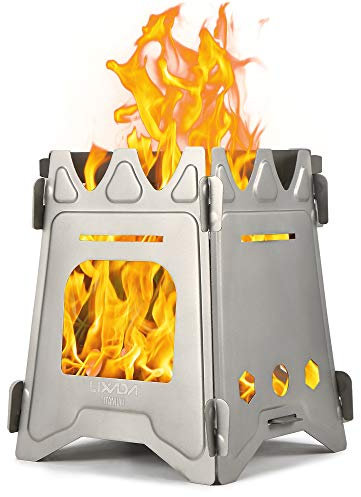 Lixada Camping Holzofen aus Titan Campingkocher faltbar Ultraleicht mit Alkoholtablett Kocher Outdoor tragbar für Wandern Wandern Picknick