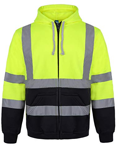 Yukirtiq Uomo Felpa Riflettente con Cappuccio e Zip Alta visibilità Bicolore Felpa di Sicurezza Giacca a Manica Lunga Abbigliamento da Lavoro