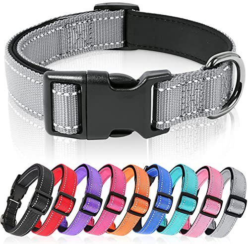 HEELE Hundhalsband, Reflekterande Nylon Hundkrage, Halsband för Hund Justerbar med Mjuk Neopren Vadderad, Halsband för Små Hundar, Grå, S | S hals: 26–38 cm, Halsband för Hund Justerbar Reflekterande med Mjuk Neopren Vadderad Halsband för Små Medel Stora Hundar