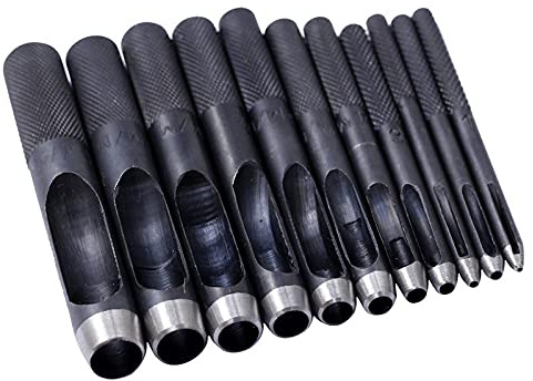 1 Uds 11 tamaño redondo de acero al carbono cuero artesanal vástago hueco perforador de 1 mm a 10 mm para herramientas de perforación de juntas de banda de cinturón de cuero, 1 mm