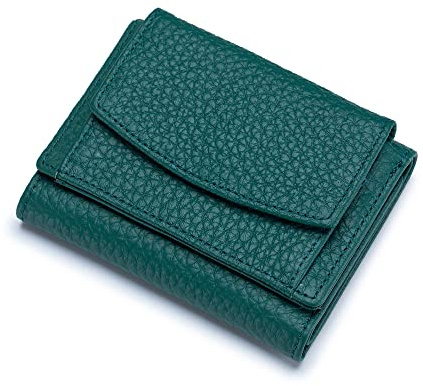 ZhaoCo kleine Geldbörse Damen mit Münzfach Echtleder Geldbeutel Damen Mini Portemonnaie mit RFID Schutz Kreditkartenetui für Frauen Mädchen - Dunkelgrün