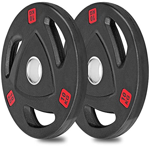 wuuhoo® olympische Hantelscheiben Ray 50mm, Langhantelgewicht 2er Set, Hantelscheibe gummiert mit Stahlkern und Griffen, beschichtet in Schwarz - Fitnessgerät für Zuhause, modernes Design 2X 10 kg